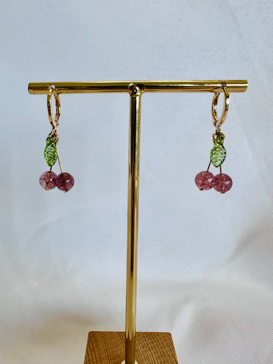 Strawberry Quartz Cherry Earrings