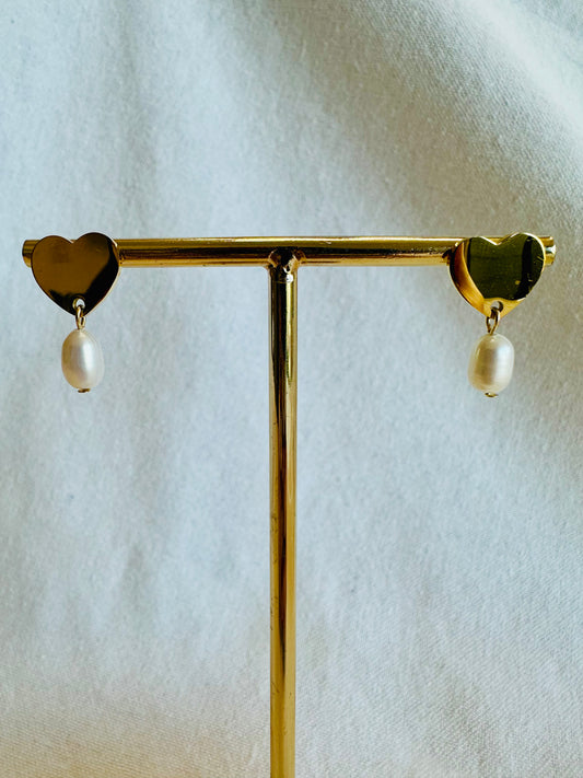 Heart Stud, Freshwater Pearl Drop