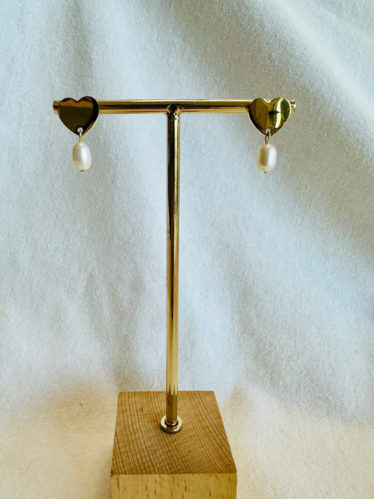 Heart Stud, Freshwater Pearl Drop