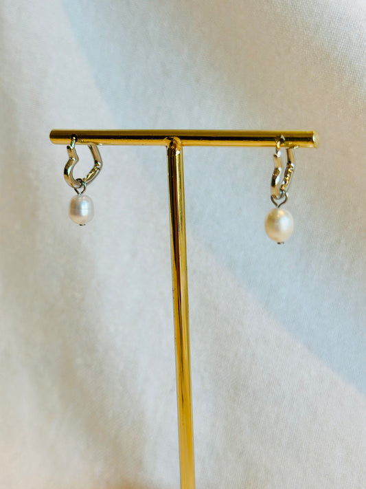 Heart Hoop, Freshwater Pearl Drop