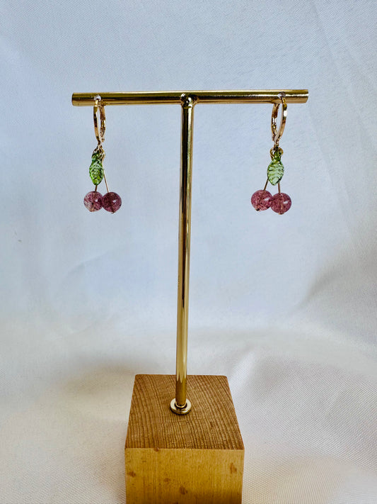Strawberry Quartz Cherry Earrings