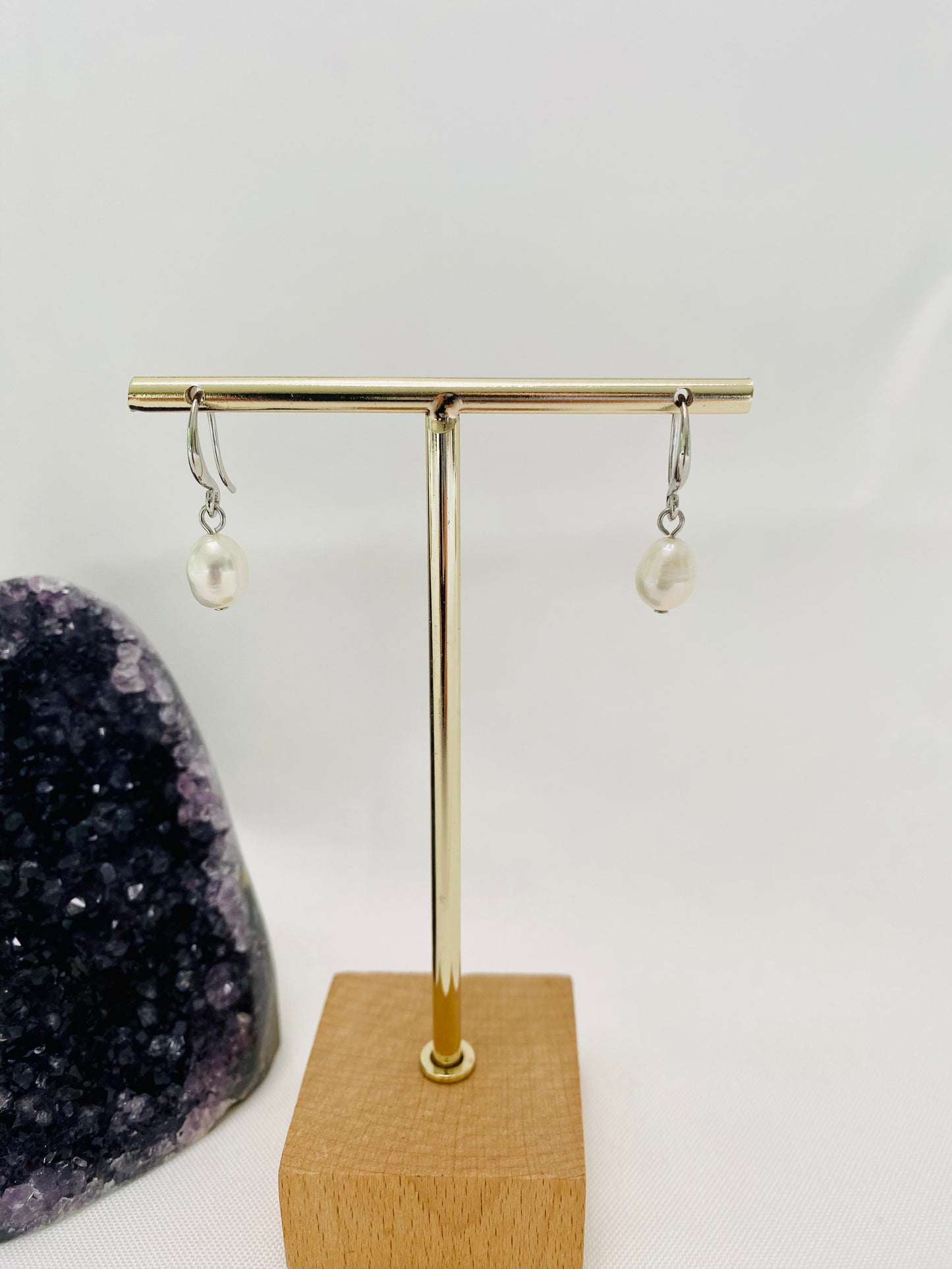 Earrings - Freshwater Pearl Hoop/Hook, 14K Gold/White Gold Filled