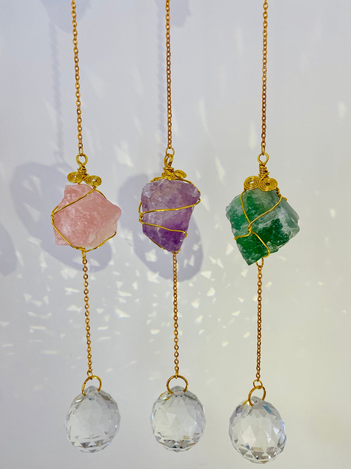 Mini Suncatcher - Raw Crystal (Amethyst, Rose Quartz, Green Florite)