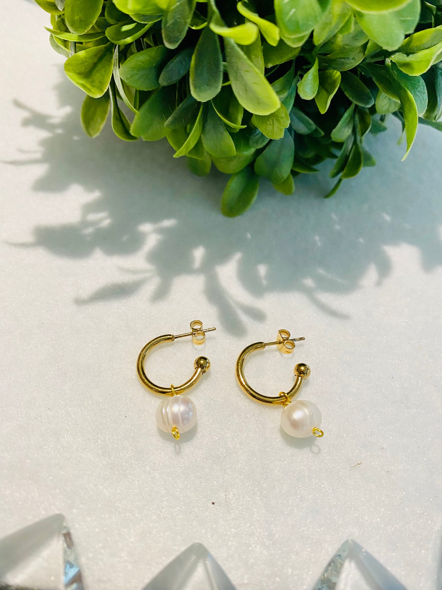 Freshwater Pearl Drop Hoop Earrings