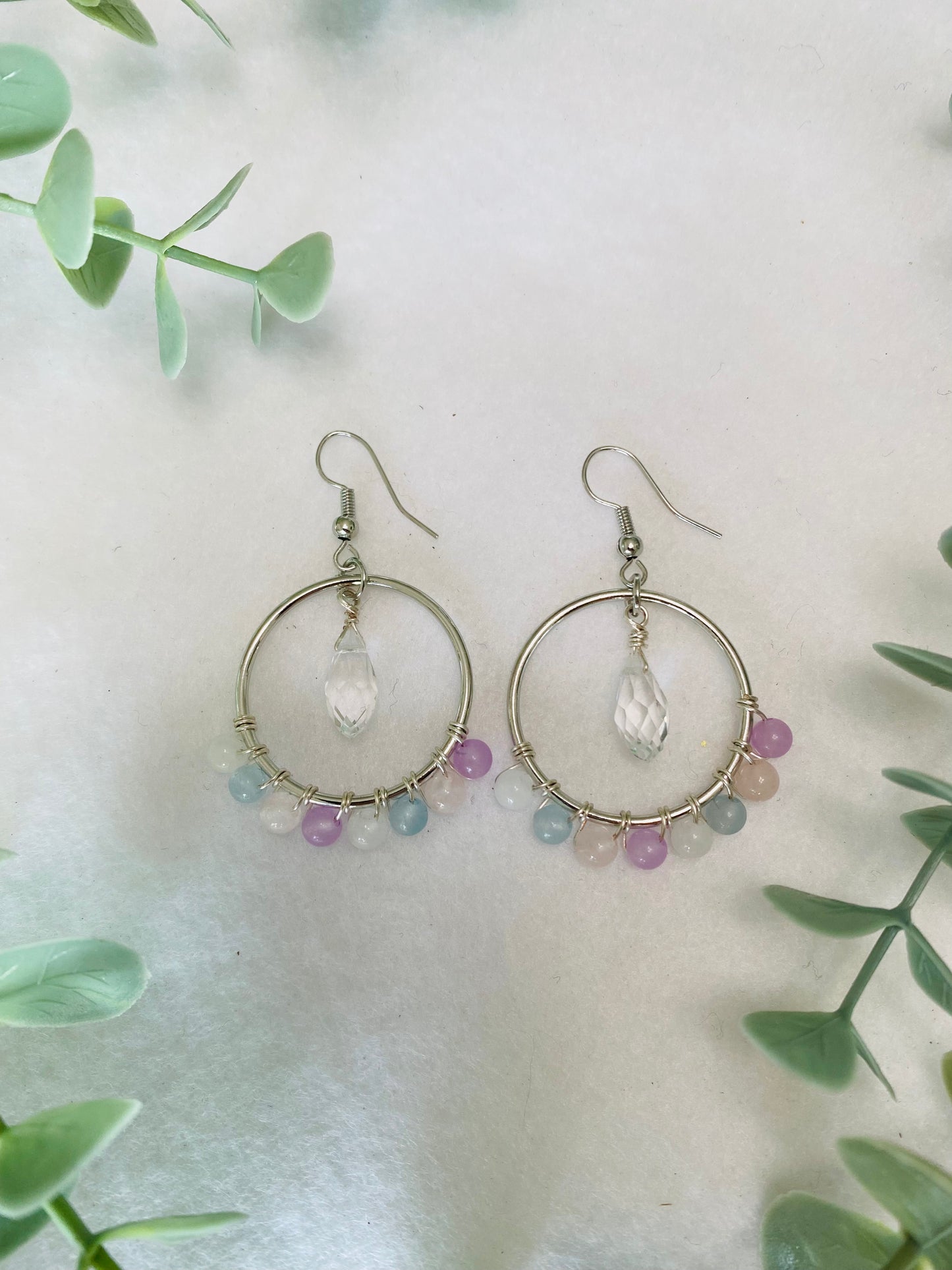 Rainbow Unicorn Beads Hoop White Gold Earrings
