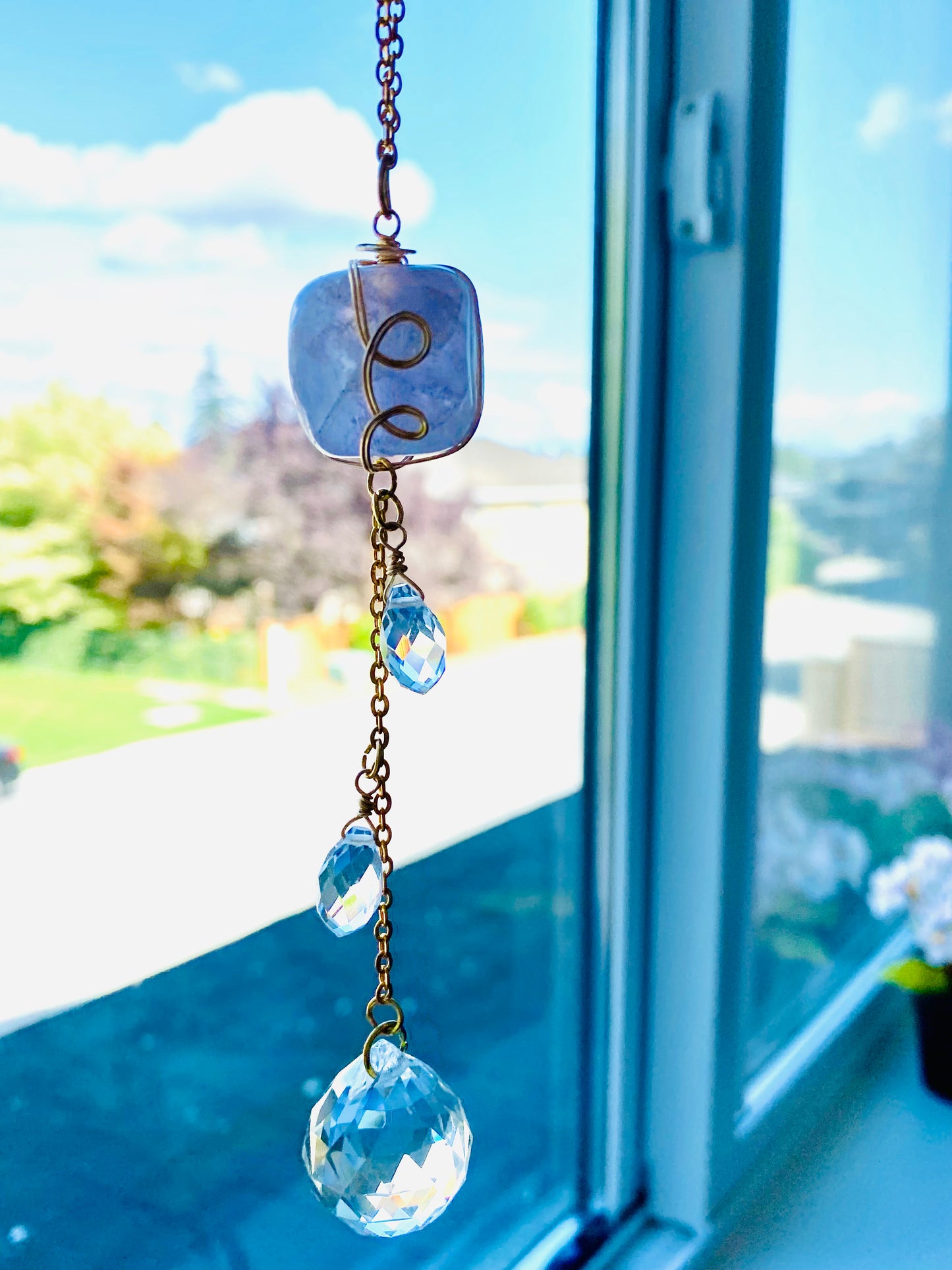 Mini Suncatcher - Crystal Cube Drop (Amethyst & Opalite)