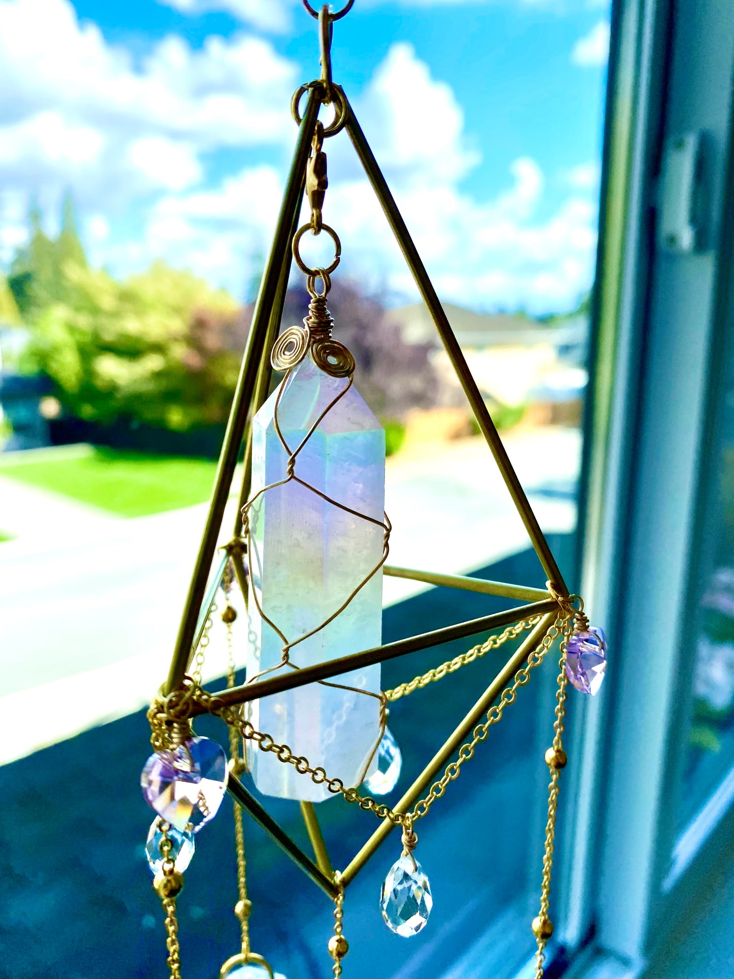 Angel Aura Quartz Suncatcher - Pink Heat Drop