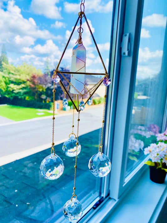 Angel Aura Quartz Suncatcher - Pink Heat Drop