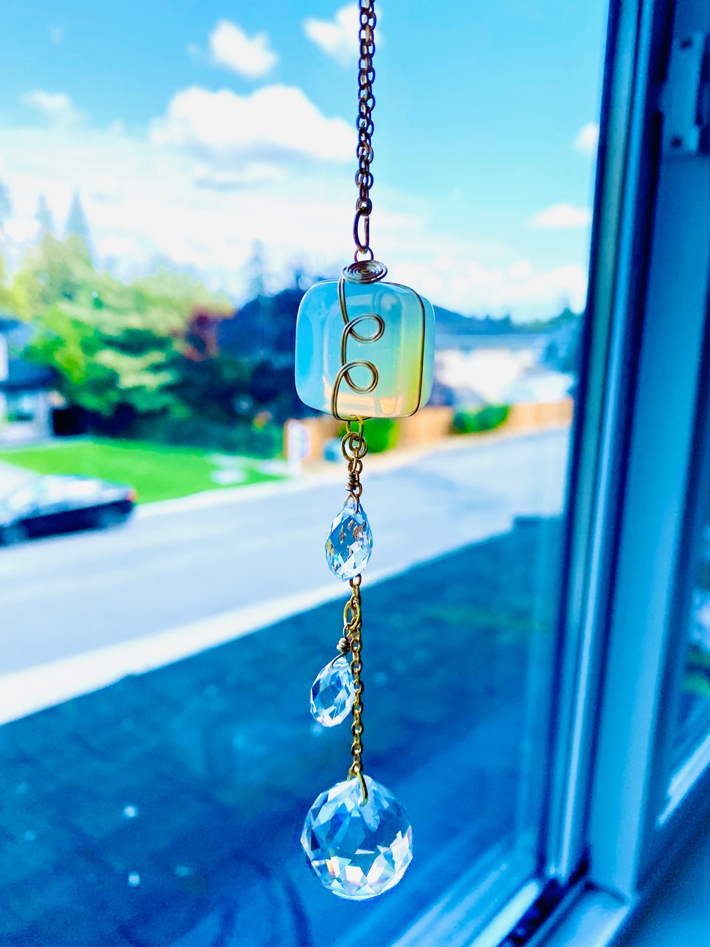 Mini Suncatcher - Crystal Cube Drop (Amethyst & Opalite)