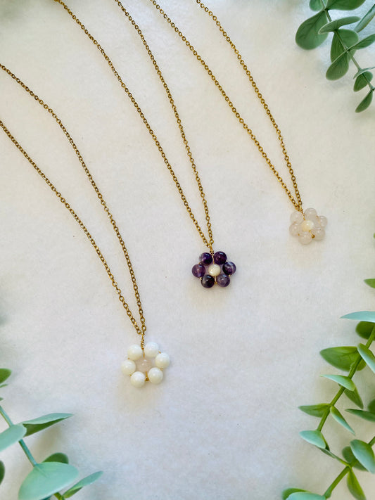 Crystal Bead Flower Necklace